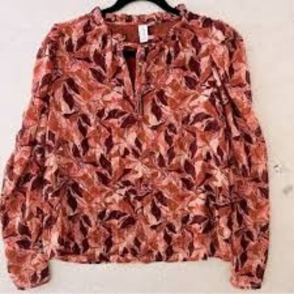 Joie Shirt S Pink & Red Boho Floral Poly-Chiffon Puff Sleeve‎ Peasant Blouse